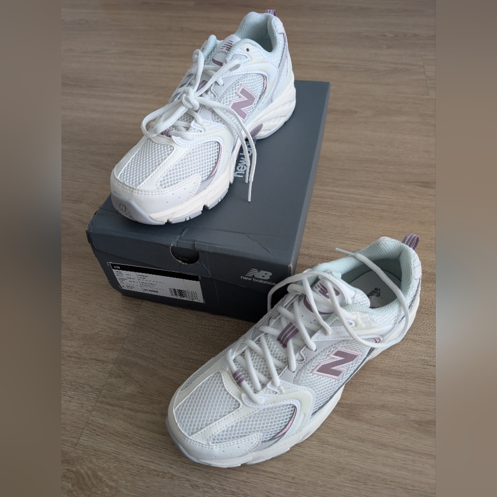 New Balance White and Lavender Sneakers